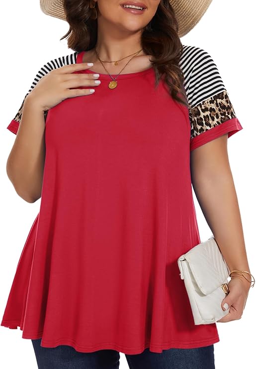 LARACE Women's Plus Size Tops Summer Basic Tunic Short Sleeve Casual Round Neck T Shirt