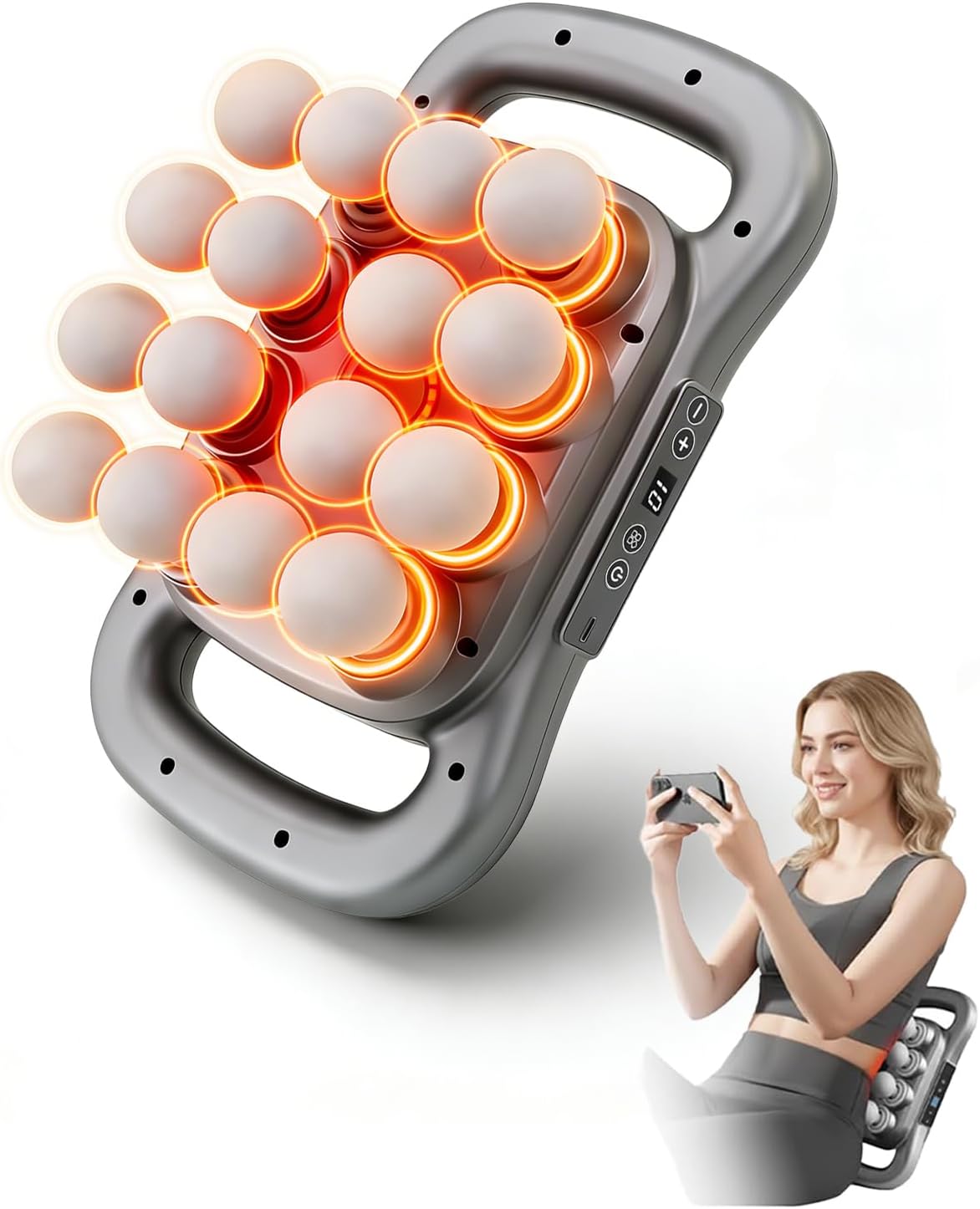 16 Head Massage Gun Set - Deep Tissue Percussion Massager with 9 Modes & Levels with Red Light Therapy, for Legs, Waist, Buttocks Muscles Pain Relief, Best Gift for Women, Men, Mom and Dad