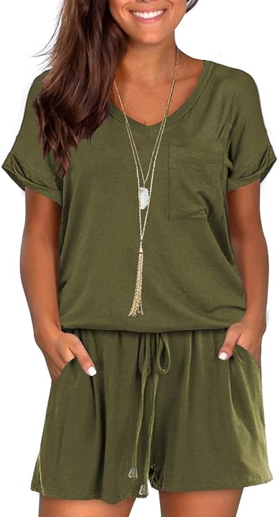 Mokayee Womens Summer Cute Front Tie Short Jumpsuits Rompers with Pockets