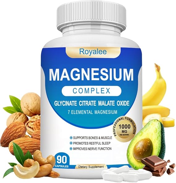 Magnesium Complex Supplement - 1000mg with 7 Magnesium Forms Including Glycinate, Citrate, Malate, Taurate & Orotate - Supports Relaxation, Muscle Function & Bone Strength - 90 Capsules