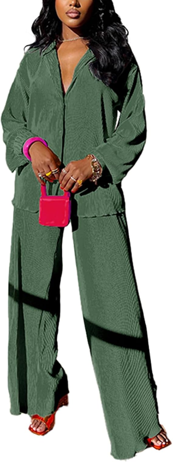 kaimimei Casual 2 Piece Outfit for Women Shirt and Wide Leg Pants