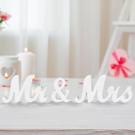 Mr and Mrs Sign Wooden Mr & Mrs Sign Mr & Mrs Wedding Decoration Wedding Table Decoration for Home Engagement Anniversary Party Decor Photography Accessories (White)