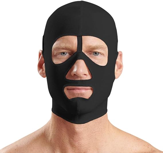 MARENA Full-Coverage Face Mask - Post Facial Surgery Compression Garment, Recovery Chin Strap Black, X-Large
