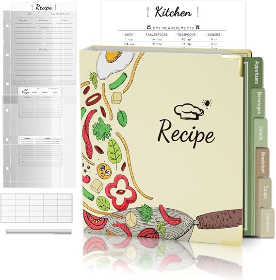 Recipe Binder 8.5x11, Recipe Book Binder with 50 Blank Recipe Cards & 12 Dividers & Plastic Sleeves & Labels & Stickers, Waterproof Recipe Binder, Recipe Book to Write in Your Own Recipes