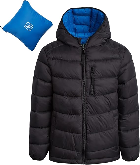 URBAN REPUBLIC Boys Puffer Jacket - Packable Warm Insulated Hooded Boys Winter Coat with Pockets (Sizes 4-20)