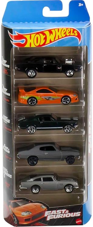 Hot Wheels Fast and FURIOUS Box of 5 Models Car Dodge Charger Toyota Supra Mustang Aston Martin - Scale 1:64 - HND08
