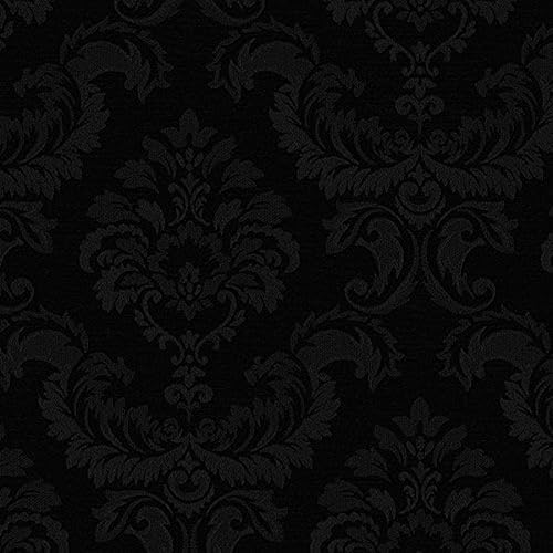 Manhattan Comfort NWSK34750 Hyattsville Silk Damask Textured Wallpaper, Black