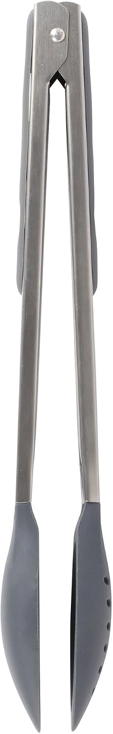 Dexas Spoon & Strain Tongs with Gravity open & Close Operation, 12, Gray