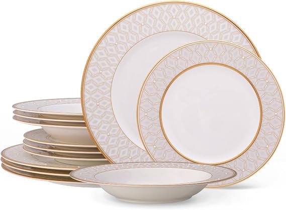 Noritake Noble Pearl 12-Piece Dinnerware Set, Service for 4