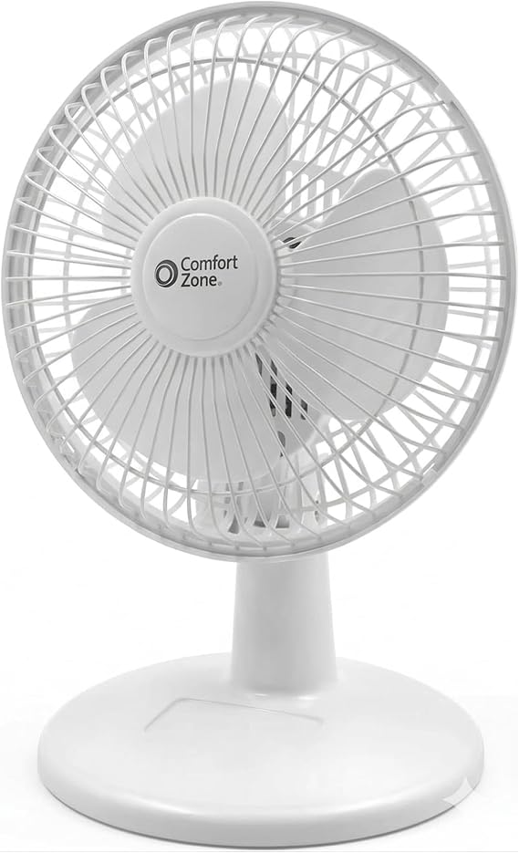 Comfort Zone CZ6D 6" Quiet Portable Indoor 2-Speed Desk Fan with Clip y Adjustable Tilt in White