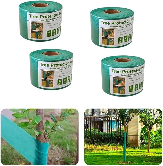 4Packs 3" x 120' Tree Wrap to Protect Bark, Tree Trunk Protector Wrap - Protect Young Trees from Sunscald, Breathable and Sun-Proof Tree Wrap for Winter Freeze Protection (Green x 4Packs)