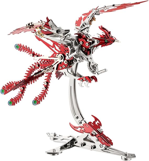 3D Metal Ornithopter Puzzles for Adults, DIY Mechanical Phoenix 3D Metal Model, Steampunk Puzzle Phoenix, Stainless Steel Animal Bird Assembly Kit with Flapping Wings, Handmade Gift & Decor, 358PCS
