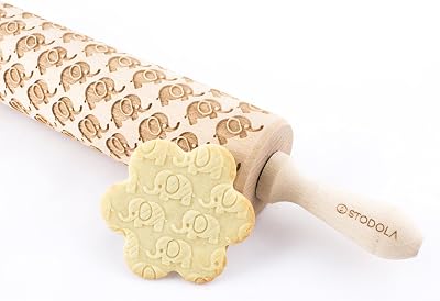 Rolling Pin Embossed with ELEPHANTS Pattern for Baking Engraved Cookies Size Large 16.9 inch
