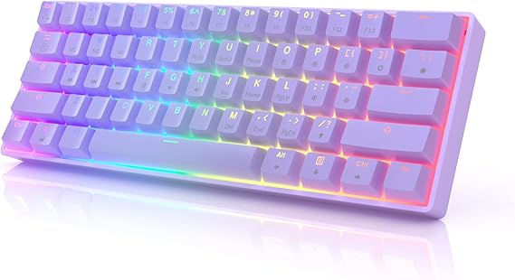 HK GAMING GK61 Mechanical Gaming Keyboard - 61 Keys Multi Color RGB Illuminated LED Backlit Wired Programmable for PC/Mac Gamer (Gateron Optical Blue, Lavender)