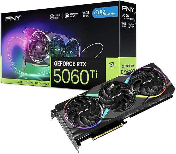 PNY GeForce RTX 5060 Ti 16GB ARGB OC Triple Fan Graphics Card DLSS 4