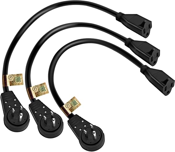 Nekteck 360 Rotating Extension Cord, 14AWG 1 ft Flat Plug 3-Pack