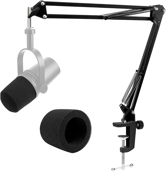 Boom Arm Compatible with Shure MV7 Heavy Duty - Mic Stand with Pop Filter & Wind Screen and 5/8" to 3/8" Adapter Anti-Sag Design, Compatible with SM7B, Yeti, QuadCast, Rode, FIFINE K688/AM8