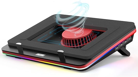 IETS GT500 Stark Turbo Fan (5000RPM) RGB Laptop Cooling Pad with Stepless Speed Sealing Foam for Fast Cooling Gaming Laptop 13-17.3 Inch Cooler with 3-Port USB Hub