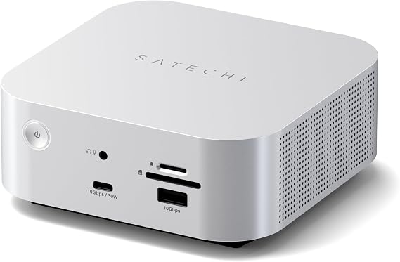 Satechi Thunderbolt 5 CubeDock, Built-in NVMe SSD Enclosure, Silver | Docking Station, 80 Gbps/120 Gbps USB4 v2, 140W charging, displays up to 8K, 2.5 GbE, Type-A/C 10 Gbps, active cooling
