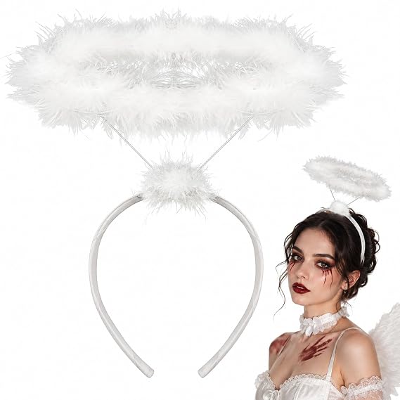 Angel Halo Headband White Feather Costume Accessory Halloween Cosplay