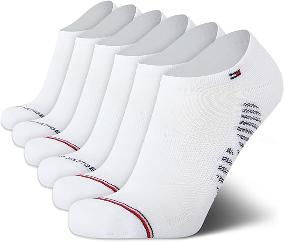 Tommy Hilfiger Mens No Show Socks - 6 Pack Lightweight Performance Stretch Athletic Invisible Shoe Socks Liners for Men