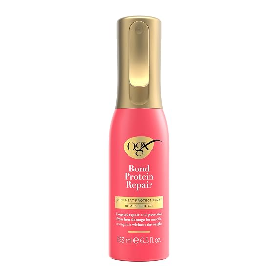 OGX Bond Protein Repair 450F Heat Protect Spray, 6.5 fl. oz | Weightless Repair Mist, Nonstop Damage Protection*, All Hair Types, Heat Spray, Preps Hair for Styling
