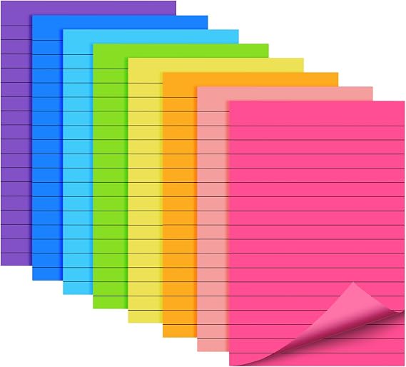 Cayxenful Lined Sticky Notes 4x6, 8 Pads, Sticky Notes with Lines Self-Stick Note Pads, Large Sticky Notes 8 Bright Colours, Perfect for Office Home School Desk Accessories, 40 Sheets/pad