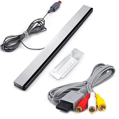 2 in 1 Wii Sensor Bar  Wii Composite Audio Video Cable, Wii AV Cables and Wired Motion Sensor Bar, Wii Replacement Cables Set Compatible with Wii Console
