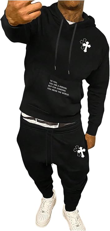 VIPWOLF Men's 2 Piece Athletic Jogging Suits Long Sleeve Graphic Hoodies and Drawstring Drippy Jogger Sweatpants Set