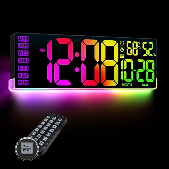16.5" Large Digital Wall Clock for Classroom, Sync Screen RGB Backlight