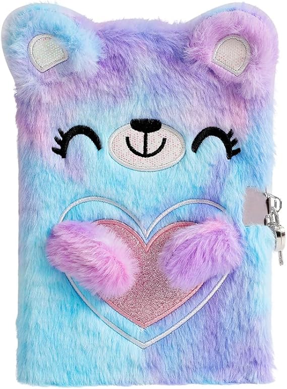 Secret Diary with Lock for Girls,Cute Plush Bear Notebook with Decorative Stickers Plush Secret Diary Girls Birthday Gift Set