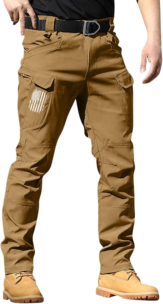 FQZWONG Mens Cargo Pants USA Flag Construction Pant Lightweight Stretch Trousers Work Flex Tactical Pants with Multi Pockets