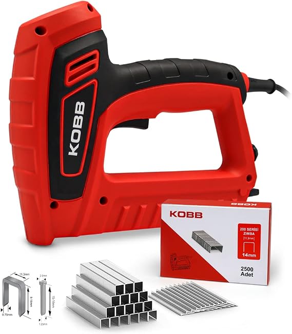 KOBB KBZ200 8-16mm Stapler and 15-16mm Professional Nailer + 3000pcs Replacement Stapler and Nail, Red/Black