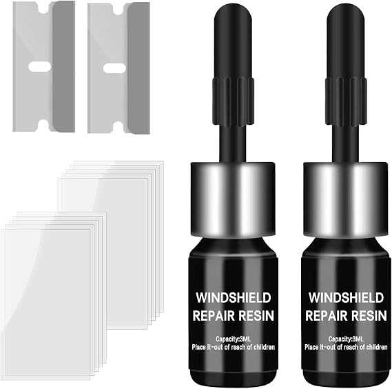 Glass Repair Kit, Windshield Crack Repair kit, Quick Repair Scratch Chip Cracks Repair Kit(2 Pack), Black, XFY001
