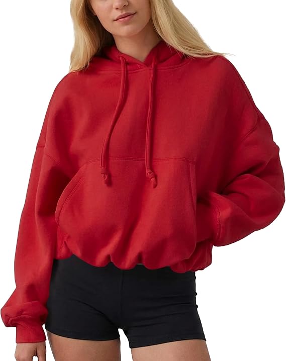 Hixiaohe Womens Bubble Hoodie Sweatshirts Cute Long Sleeve Fleece Sweatshirt Cropped Hooded Pullover Tops Fashion Y2k Outfits