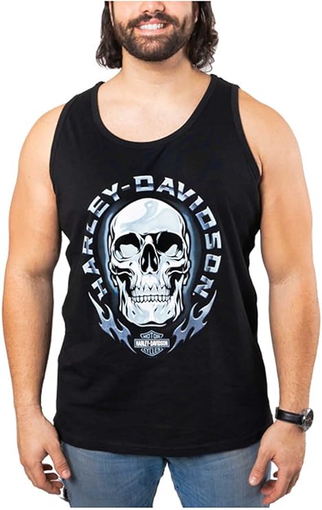 Harley-Davidson Men's Chrome Skull Graphic Cotton Tank Top - Solid Black