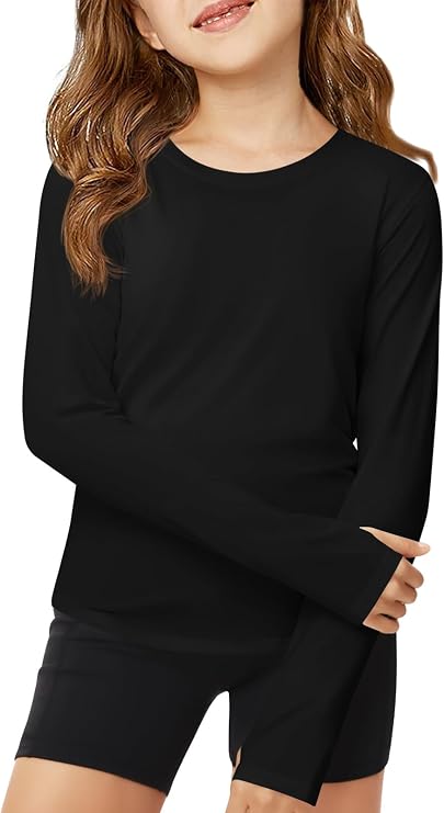 Haloumoning Girls Long Sleeve Athletic Shirts Lightweight Yoga Tops Crewneck Gym Tees with Thumb Holes
