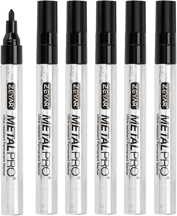 ZEYAR Permanent Markers, Bullet Tip, Aluminum Barrel, Waterproof and Smear-Proof, Quick Drying ink- Great on Plastic,Wood,Stone,Metal and Glass for Doodling and Marking (6 Black Color)