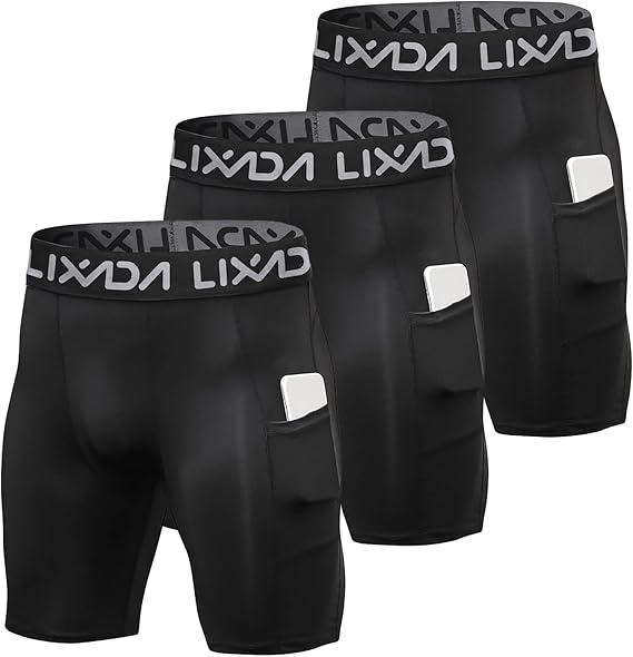 Lixada Men's Compression Shorts Pants 3Packs, Performance Sports Baselayer Cool Dry Tights Active Workout Underwear