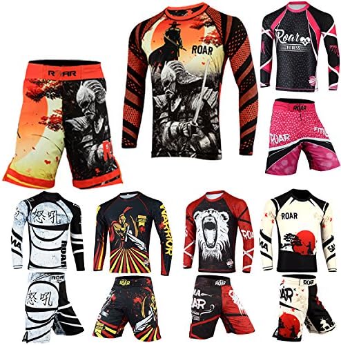 ROAR MMA Shorts Muay Thai Training Cage Fight Grappling Jiu Jitsu Rashguards