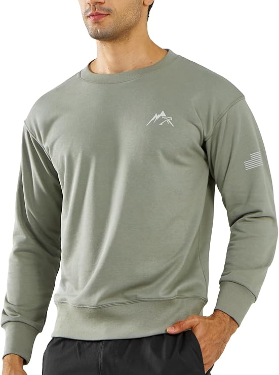 NORTHYARD Men's Crewneck Sweatshirt Long Sleeve Cotton Sweat Shirt Lightweight Athletic Workout Sport Gym Running Sweatshirts STONEGREEN XL