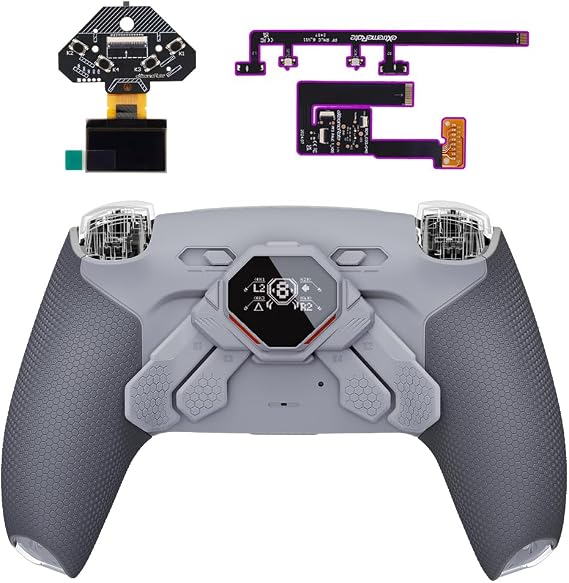 eXtremeRate SPARK Back Paddles Kit for PS5 Controller BDM-030 040 050, OLED Display + Clicky Trigger Stops + Ergonomic Rubberized Grips Remappable 4 Back Buttons Set for PS5 Controller - Classic Gray