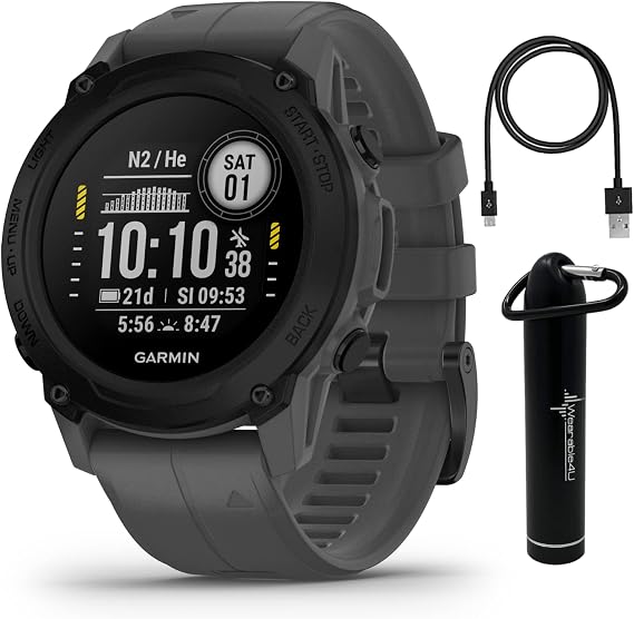 Garmin Descent G1 Solar Rugged Dive Computer with Solar Charging Capabilities, Multiple Dive Modes, Slate Gray with Wearable4U Power Pack Bundle