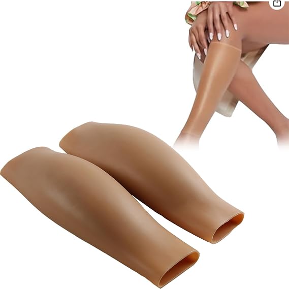1 Pair Realistic Silicone Calf Enhancer Pads Wearable Fake Muscle Sleeves for Thin or Bow Legs, Arm/Leg Scar Cover