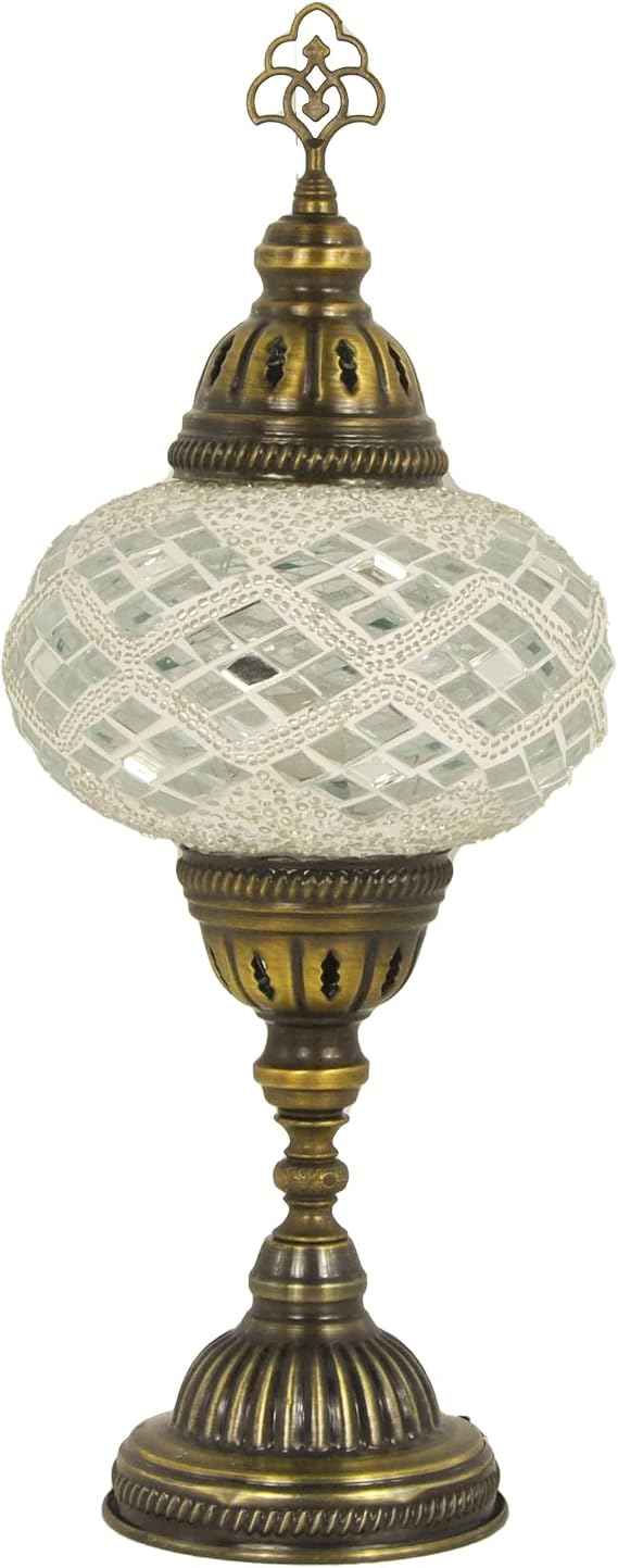Turkish Lamp Mosaic Table Lamps | Turkish Moroccan Lamp with Bronze Base | Handmade Tiffany Night Lamp | Mosaic Glass Bedside Night Lamp with Led Bulb