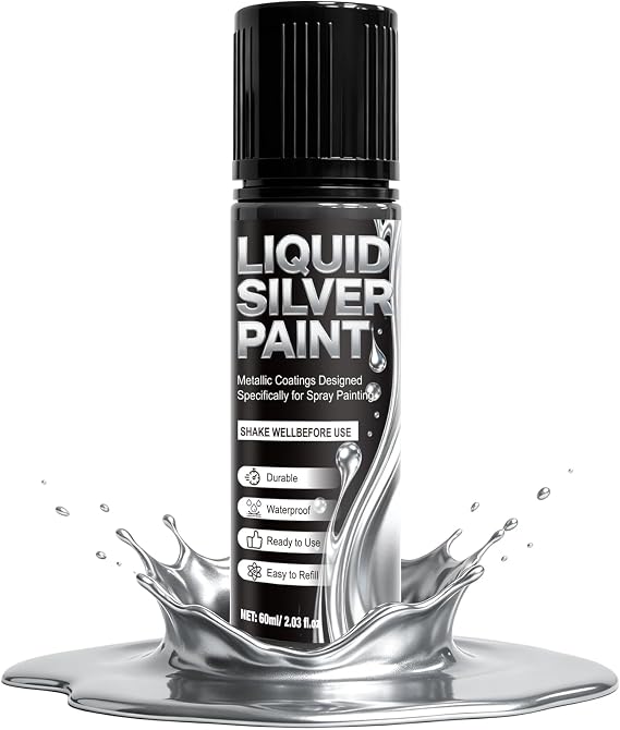 Silver Leaf Paint, Mirror Paint, Airbrush Paint for Airbrush, 60ml | High Gloss Silver Finish, Good Coverage and Adhesion, Scratch Resistant, Quick-Drying, for Decoration, DIY Projects