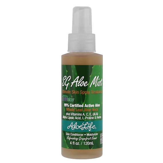 Aloe Life SG Aloe Mist Gel - Topical Skin Conditioner, Whole Leaf Aloe Vera Juice Concentrate, Contains Special Skin Actives, Vitamin A, C, E, Helps Hydrate & Condition Your Skin-Hair (Single, 4 oz)