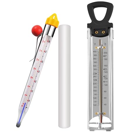 2 Pcs Thermometer Candy Deep Fry Oil Frying Syrup Jam Jelly Sugar Candy Making Food Cooking Stainless Steel Kitchen Thermometer with Pot Clip & Hanging Hole