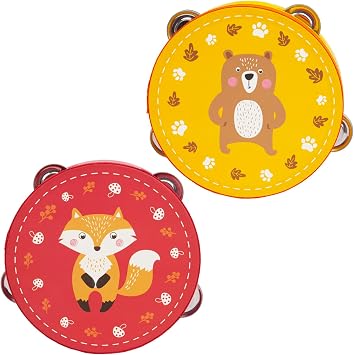2 Pcs Tambourines Musical Instrument for Kids and Adults, 6 inch Wooden Hand Held Drum Bell Tamborine with Birch Metal Jingles Percussion Hand Tambourine Educational Gift for KTV, Party, Game