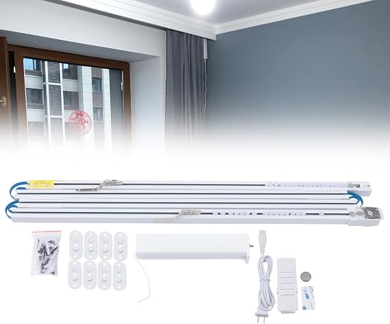 2M-6M Controller Control Smart Motorized Electric Curtain for Straight Windows Curved Windows,with Controller Controler,Ac 110V 60Hz,Size(Folded) 105x12x12cm,Pc and Abs Material (4M)